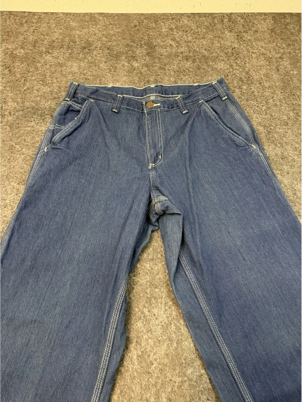 Carhartt Dungaree Fit Carpenter Jeans Mens 33x36 Blue Denim Work Pants B13